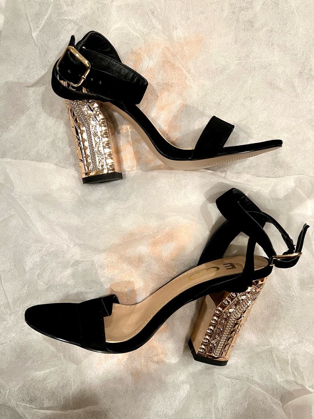 Ego heels with gold patterned heel